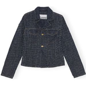 Ganni, Jassen, Dames, Blauw, M, Leer, Fluffy Denim Getailleerde Blazer
