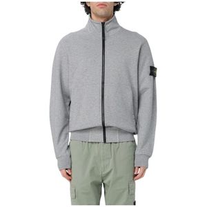 Stone Island, Sweatshirts & Hoodies, Heren, Blauw, 3Xl, Klassieke Pullover Sweatshirt met Ribgebreide Afwerking