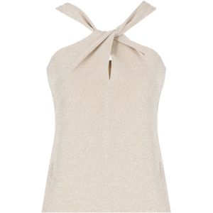 D.Exterior, Tops, Dames, Beige, S, Beige Lurex Top met Schouderbandjes