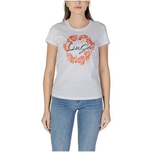 Liu Jo, Tops, Dames, Wit, S, Katoen, Stijlvol Gedrukt Katoenen T-Shirt