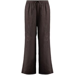 P.a.r.o.s.h., Broeken, Dames, Bruin, L, Linnen, Gebloemde geborduurde linnen broek