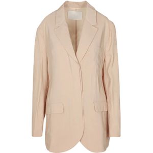 Tela, Jassen, Dames, Beige, M, Polyester, Taffeta Blazer met Revers Kraag