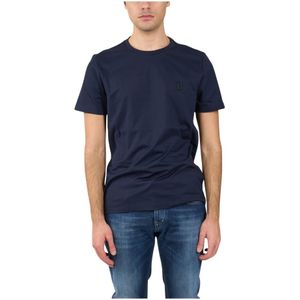 Dondup, Tops, Heren, Blauw, S, Katoen, Jersey T-shirt met Geborduurd Borstlogo