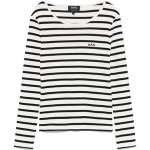 A.p.c., Tops, Dames, Wit, M, Katoen, Gestreept T-shirt met Logo