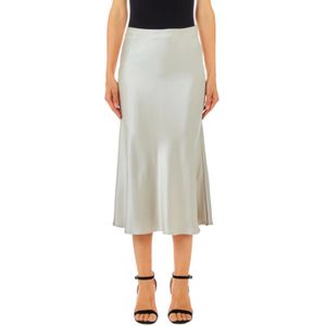 Liu Jo, Rokken, Dames, Grijs, S, Polyester, Uitlopende Rok Grijs Glanzende Finish Midi