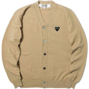 Comme des Garçons Play, Truien, Heren, Bruin, L, Wol, Hart-patch wollen vest in beige