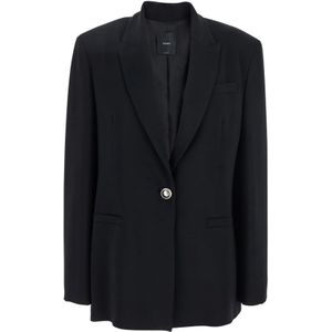 Pinko, Jassen, Dames, Zwart, 2Xs, Zwarte single-breasted jas met Peak Revers