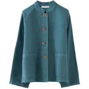 Rosso35, Jassen, Dames, Blauw, L, Single-breasted jas met opgestikte zakken