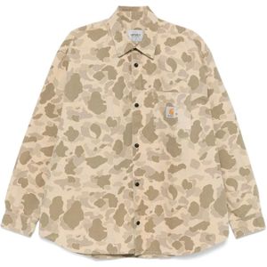 Carhartt Wip, Overhemden, Heren, Bruin, M, Lichtbruine Overhemd met Logo