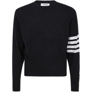 Thom Browne, Sweatshirts & Hoodies, Heren, Blauw, XL, Kasjmier, Kasjmier Crewneck Pullover met 4 Strepen
