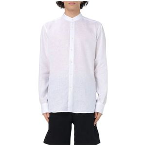 Karl Lagerfeld, Overhemden, Heren, Wit, S, Linnen, Linnen Mandarin Kraag Shirt