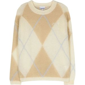 Ganni, Truien, Dames, Beige, 2Xs, Wol, Wollen trui met diamantmotief