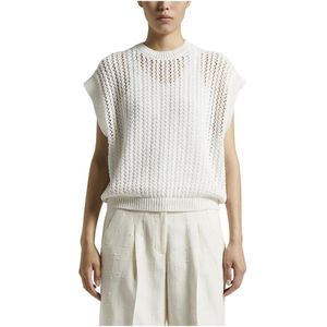 Peserico, Truien, Dames, Wit, 2Xs, Katoen, Katoenen cordonetto vest met pailletten