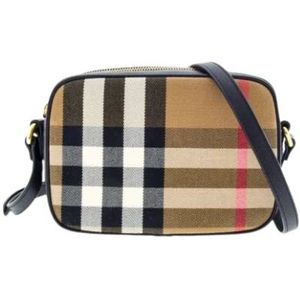 Burberry, Tassen, Dames, Veelkleurig, ONE Size, Katoen, Camera Crossbodytas met Check Print