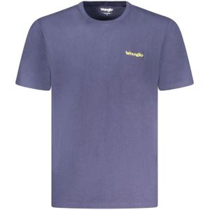 Wrangler, Tops, Heren, Paars, XL, Katoen, Blauw Katoen Logo Print T-shirt