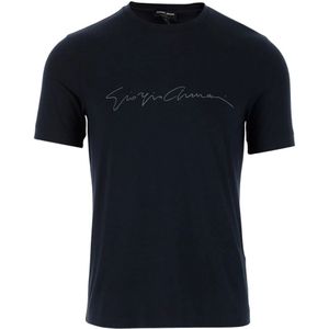 Giorgio Armani, Tops, Heren, Zwart, L, Logo Print Viscose Jersey T-shirt