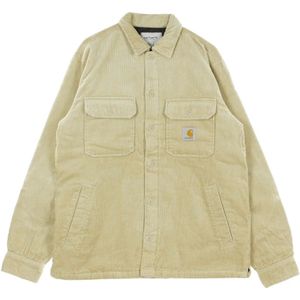 Carhartt Wip, Jassen, Heren, Beige, M, Katoen, Gewatteerde Fluweel Overhemdjasje met Knoopsluiting
