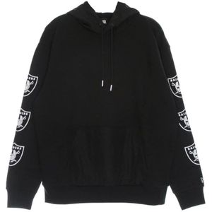 New Era, Sweatshirts & Hoodies, Heren, Zwart, XS, Katoen, Lasrai Black Distressed Sleeve Print Hoodie