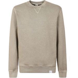 Aspesi, Truien, Heren, Bruin, M, Katoen, Zandgewassen katoenen sweatshirt Geribbelde halslijn