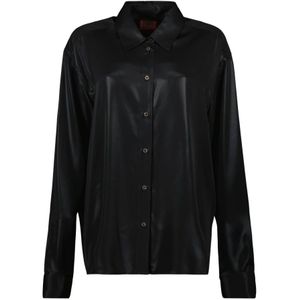 Diesel, Blouses & Shirts, Dames, Zwart, XS, Polyester, Zwart Gelamineerd Overhemd