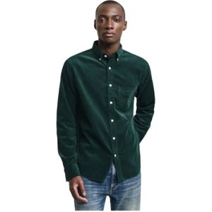 Gant, Overhemden, Heren, Groen, M, Katoen, Velours Regular Shirt Iconische Stijl
