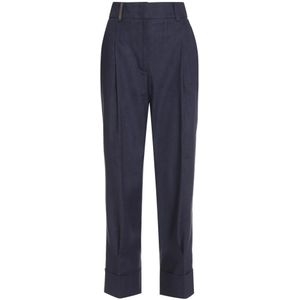 Peserico, Broeken, Dames, Blauw, L, Wol, Linnenmix Wollen Broek
