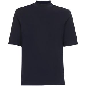 Brunello Cucinelli, Tops, Heren, Blauw, XL, Katoen, Blauwe T-shirts en Polos met Mock Hals