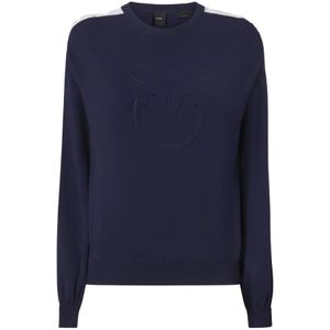 Pinko, Truien, Dames, Blauw, M, Sweater met logo en zijstrepen