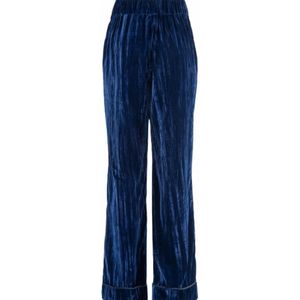 Nenette, Broeken, Dames, Blauw, XS, Polyester, Fluwelen Palazzo Broek