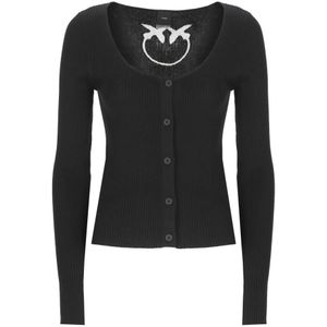 Pinko, Truien, Dames, Zwart, S, Zwarte Zijden Vest Met Wijde Hals Trui