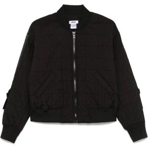 Dkny, Jassen, Dames, Zwart, L, Polyester, Gewatteerde Stack Logo Bomberjack