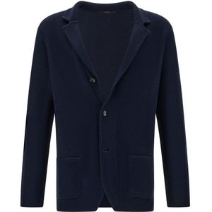 Boggi Milano, Truien, Heren, Blauw, L, Katoen, Katoenen Crêpe Gebreid Single-Breasted Jasje