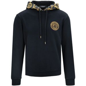 Versace, Sweatshirts & Hoodies, Heren, Zwart, L, Katoen, Heren hoodie met Grieks stijl logo