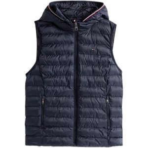 Tommy Hilfiger, Jassen, Heren, Blauw, M, Polyester, Gewatteerd Mouwloos Hooded Pufferjack
