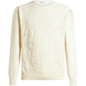 Etro, Truien, Heren, Beige, L, Katoen, Ivoor Kleurige Trui met Open Gebreid Patroon