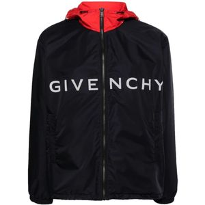 Givenchy, Jassen, Heren, Blauw, L, Polyester, Logo Print Hooded Jacket