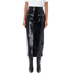 Msgm, Rokken, Dames, Zwart, XS, Leer, Patentleren Midi Rok