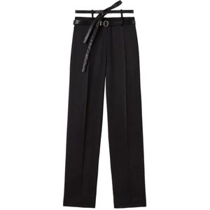 Jil Sander, Broeken, Dames, Zwart, S, Leer, Wide Leg Tailored Broeken