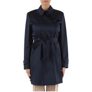 Marella, Mantels, Dames, Blauw, L, Katoen, Stretch Katoenen Trenchcoat