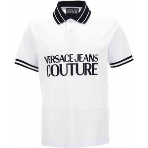 Versace Jeans Couture, Tops, Heren, Wit, XS, Katoen, Logo R Katoenen Piquet Polo T-Shirt
