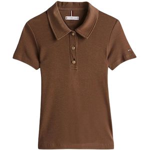 Tommy Hilfiger, Tops, Dames, Bruin, L, Slim Fit Lyocell Polo Shirt
