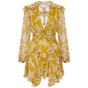 Elisabetta Franchi, Kleedjes, Dames, Geel, M, Zijden jurk met ruches