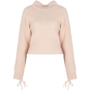 Patrizia Pepe, Truien, Dames, Beige, S, Elegante Geribbelde Trui met Strik Mouwen