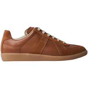 Maison Margiela, Schoenen, Heren, Oranje, 41 EU, Suède, Italiaanse leren sneakers met suède panelen