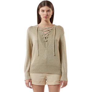 Silvian Heach, Truien, Dames, Geel, S, Lurex gebreide V-hals trui