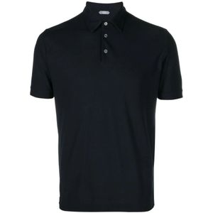 Zanone, Tops, Heren, Blauw, L, Katoen, Blauwe Polo Shirt met 3-Knoopsluiting