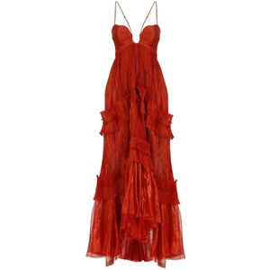 Maria Lucia Hohan, Kleedjes, Dames, Rood, S, Rode zijden jurk met draperie en ruches