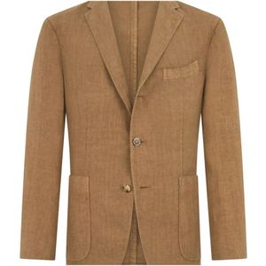 Boglioli, Pakken, Heren, Beige, M, Linnen, Gekleurd Linnen K-Jacket