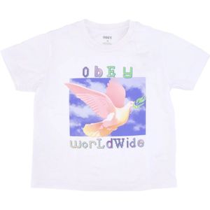Obey, Tops, Dames, Wit, S, Katoen, Vredesduif Cropped Tee Wit