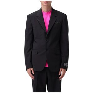 Msgm, Jassen, Heren, Zwart, L, Leer, Veelzijdige Zwarte Blazer Op Maat